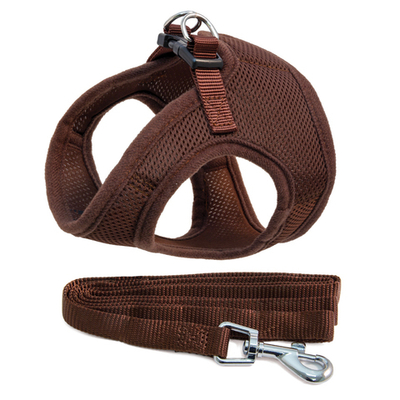 Комплект шлейка-жилетка мягкая и поводок нейлоновый коричневый M, обхват груди 400мм, поводок 15*120, Triol