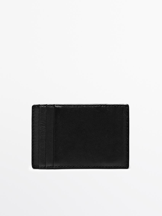 Massimo Dutti Вертикальный кошелек из кожи наппа «волшебный», черный