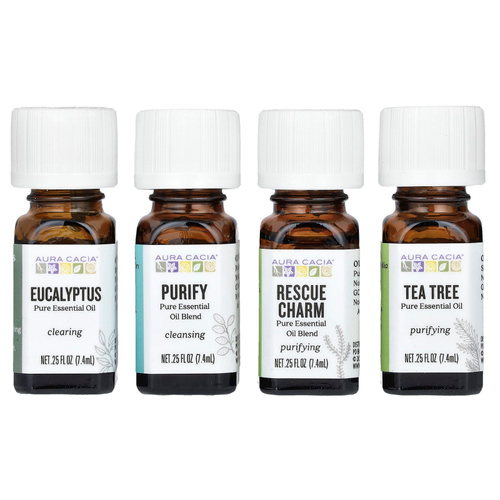 Aura Cacia, Purify Kit, очищающие чистые эфирные масла, 4 флакона по 7,4 мл (0,25 жидк. унц.)