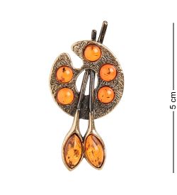 AM-2374 Брошь «Палитра» (латунь, янтарь)