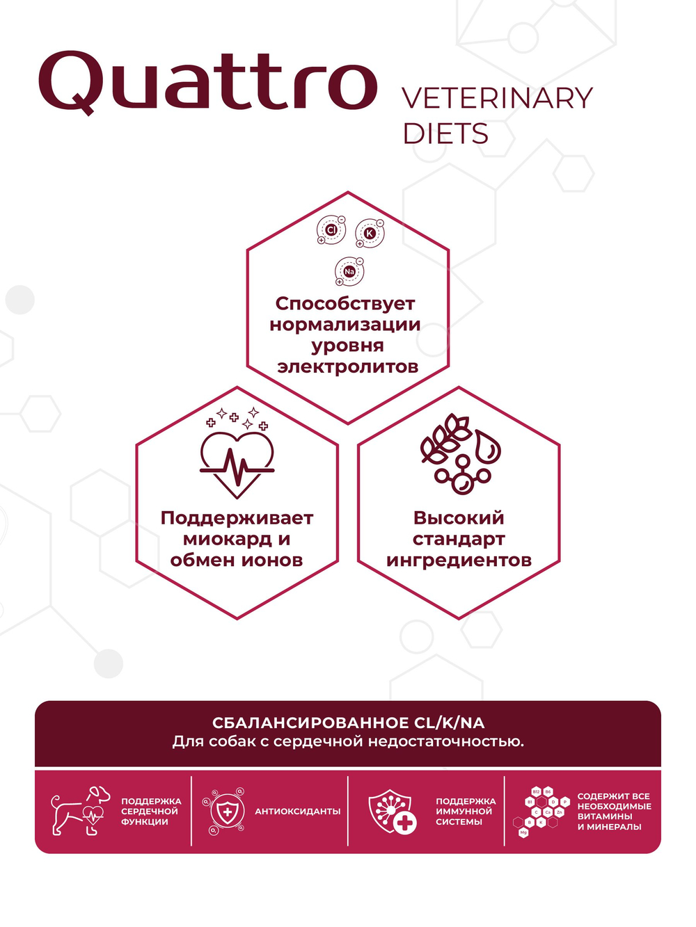 Корм для собак средних и крупных пород VD Cardiac formula CHF, диетический, при хронической сердечной недостаточности, 800 гр, QUATTRO