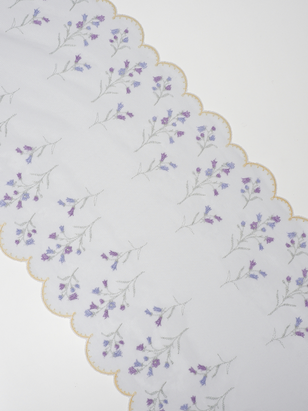 Кружево вышивка на сетке серо-голубая с мультиколор неэластичная ширина 30 см