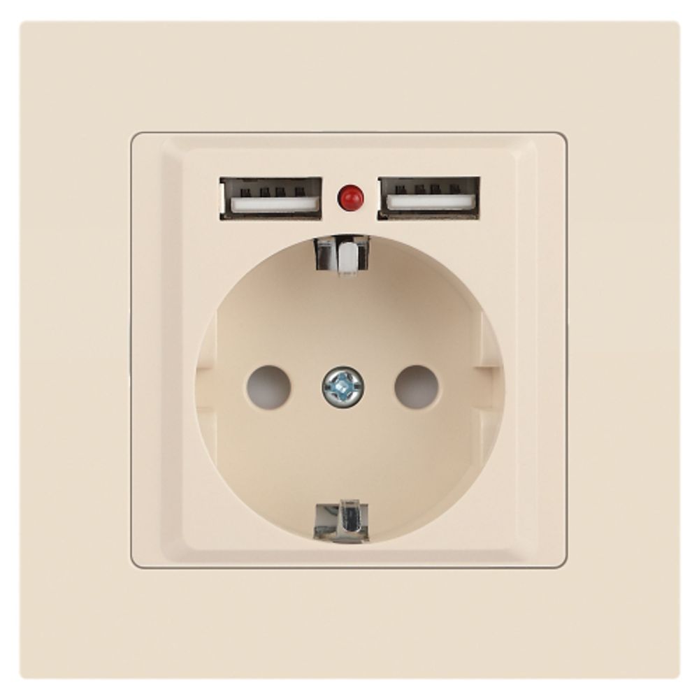 Розетка Intro Accent 6-410-02 с заземлением 2P+E Schuko со шторками 16А-250В + 2хUSB IP20 СУ слоновая кость | Intro