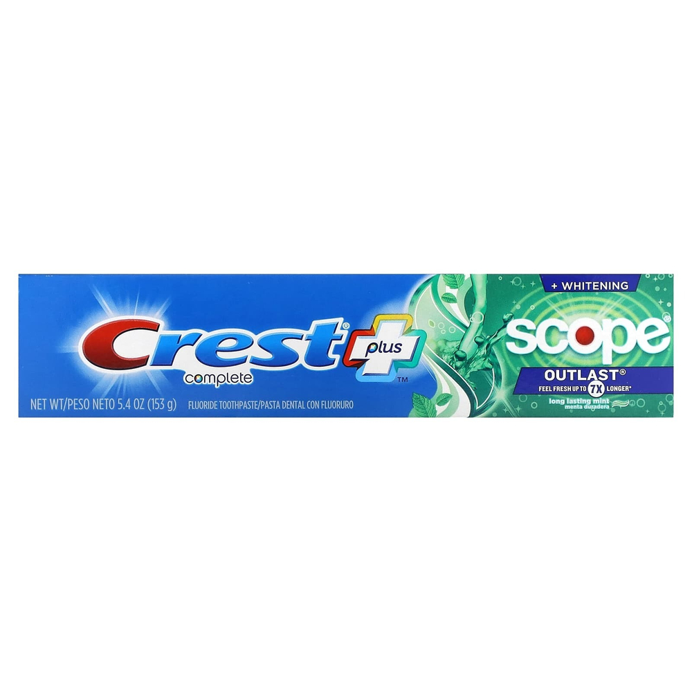 Crest, Plus, Scope, Outlast + Whitening, зубная паста с фтором против кариеса, мята, 153 г (5,4 унции)
