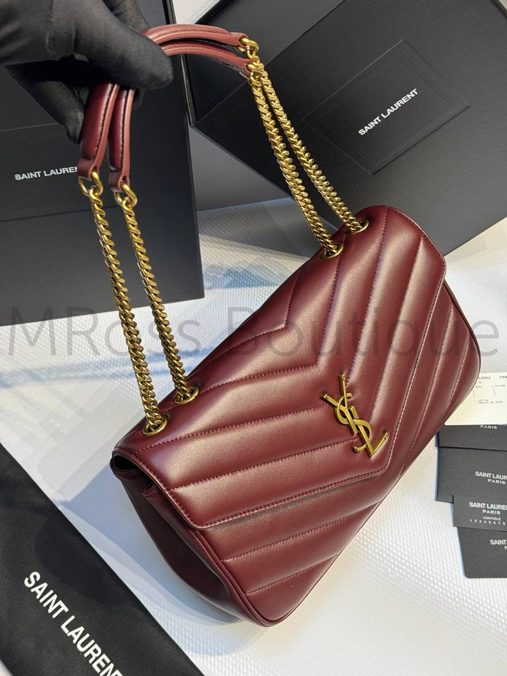 Женская сумка Yves Saint Laurent Small Loulou Matelasse бордового цвета маленькая