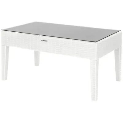 Столик журнальный прямоугольный RATTAN OLA DOM со стеклом белый 920х450мм