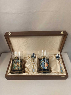 Чайный набор подстаканников (Ручная роспись Палех) №1