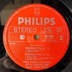 Винтажная виниловая пластинка LP J. Chr. Bach Бах, Ingrid Haebler, Capella Academica Wien, Eduard Melkus Konzerte Fur Clavier Und Orchester Op. 7 Nr. 1, 2, 3 Und Op. 13 Nr. 4 (Нидерланды 1974)
