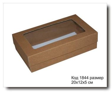 Коробка с окном код 1844 размер 20х12х5 см крафт картон (для печенья)