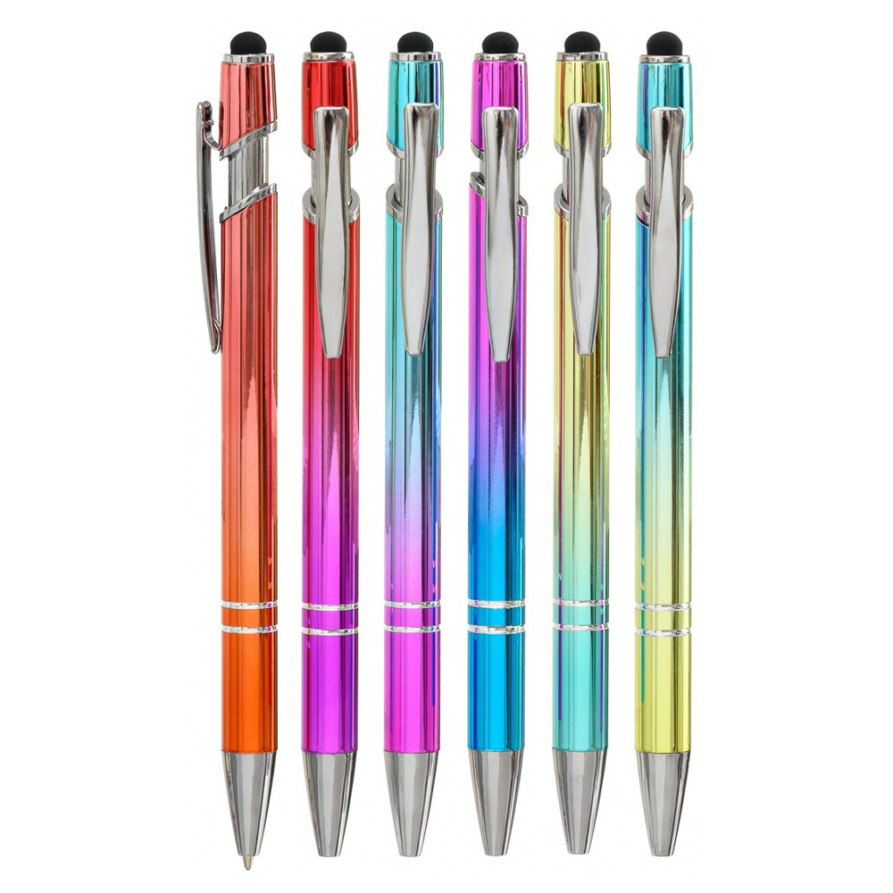 Ручка шариковая, автоматическая, Basir, синие чернила, металлическая, 6 цветов корпуса, 12 шт