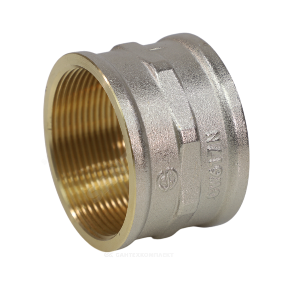 Муфта латунь никель Ду 32 (1 1/4") ВР/ВР 9018 ГОСТ 32585-2013 Aquasfera 9018-04
