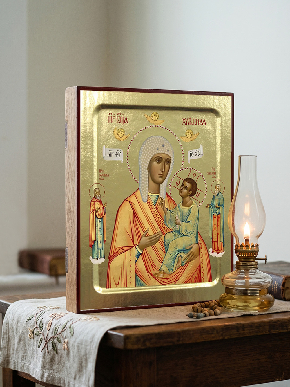 Икона Пресвятой Богородицы, Хлебная (оранжево-белая) на дереве: 125 х 160 (Синопсисъ)