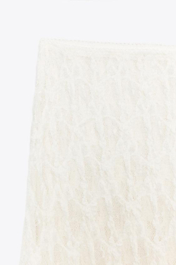 ZARA ДЛИННАЯ РАСКЛЕШЕННАЯ КРУЖЕВНАЯ ЮБКА, БЕЛЫЙ