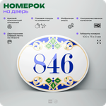 Номер на дверь квартиры 846, для кабинета, офиса, в средиземноморском стиле, шильдик 10 х 7,5 см, белый, Айдентика Технолоджи