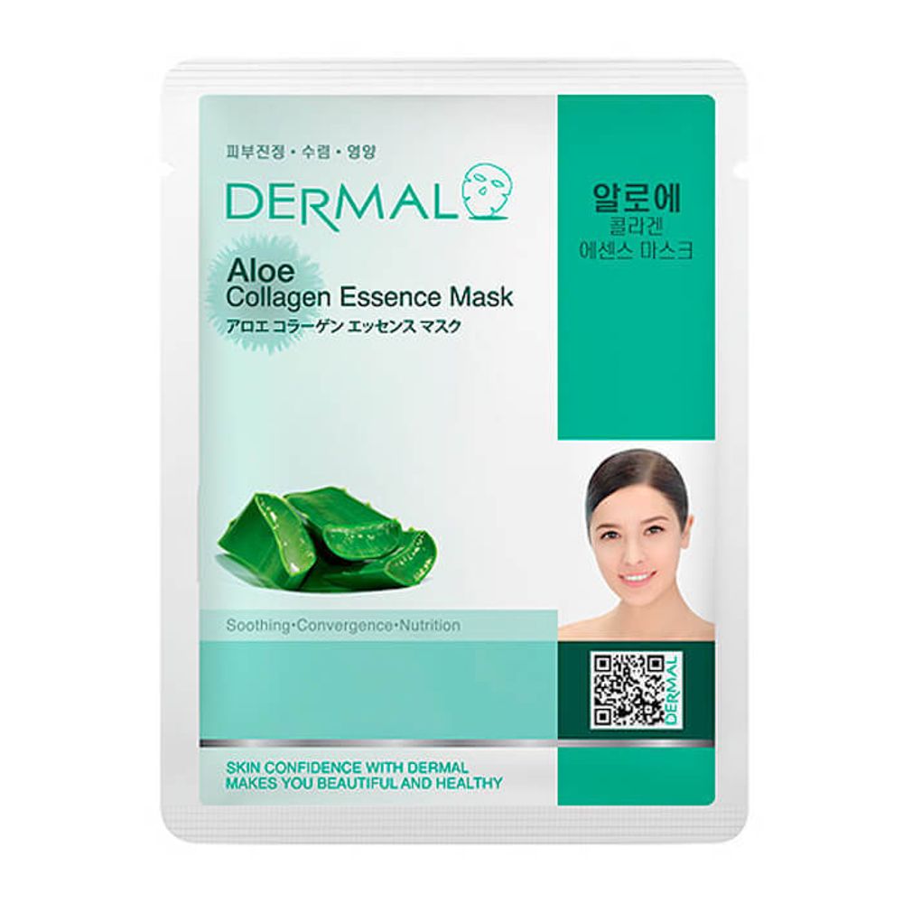 Dermal. Успокаивающая тканевая маска для лица с коллагеном и алоэ Aloe Collagen Essence Mask