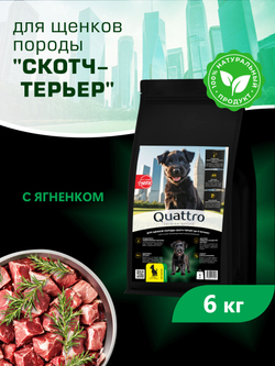 Quattro корм для щенков породы Скотч-терьер, с ягненком, 6 кг, QUATTRO