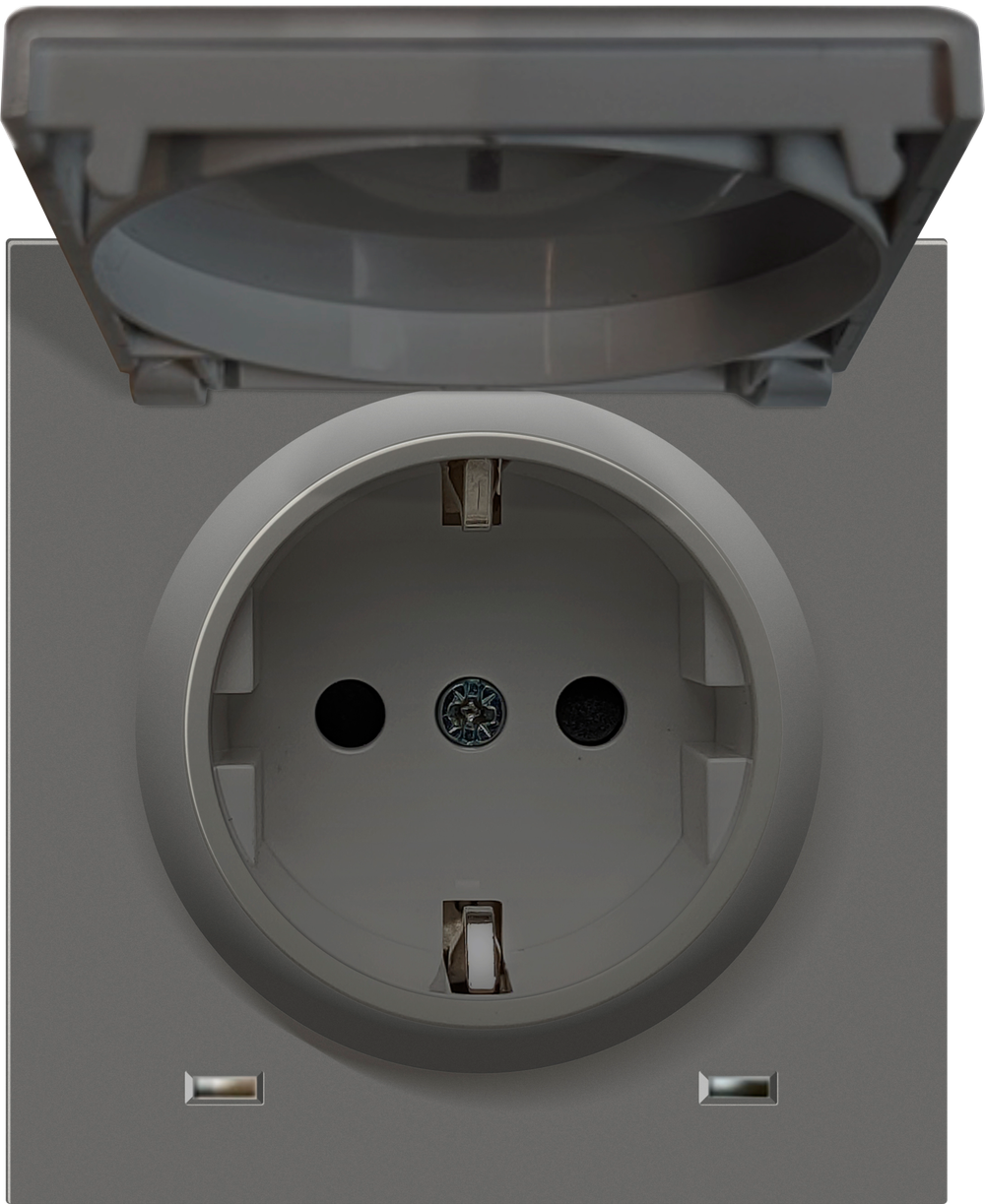 Накладка для розетки Schuko с заземлением, с крышкой, 16A 250 В~, матовый шоколад, серия R98