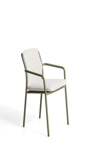 Уличный стул Linosa из зеленого алюминия с бежевой подушкой