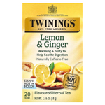 Twinings, Ароматизированный травяной чай, лимон и имбирь, без кофеина, 20 чайных пакетиков, 30 г (1,06 унции)