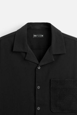 ZARA РУБАШКА С КАРМАНОМ ИЗ КРУЖЕВА КРОШЕ, ЧЕРНЫЙ