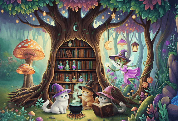 Pazl \ Puzzle \ Пазлы Puzzles - "100" Inspired By Fantasy - Magic kittens / KAZSTUDIO SA The Treflik Family