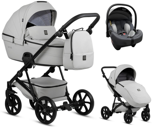 Детская коляска Tutis Viva 5 Plus Leather 2024 3 в 1 с автокреслом Elo Lux EduSky Grey 1452085 Cloud