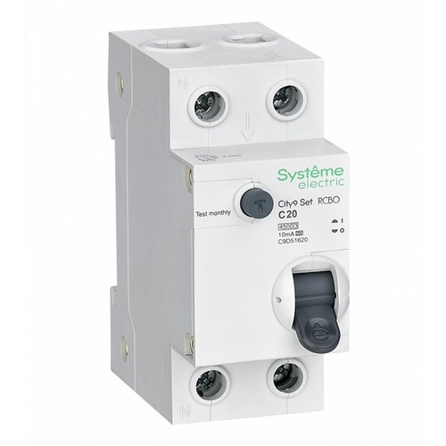 Дифференциальный автомат City9 Set электронный C20А 10мА тип А 2П 4,5кА Systeme Electric (дифавтомат, АВДТ) C9D51620
