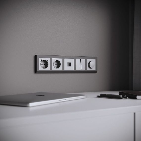 Выключатель двухклавишный проходной с подсветкой Werkel серебряный матовый W1122165 4690389195556