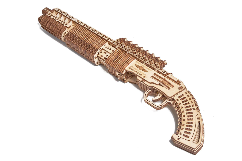 Механическая деревянная сборная модель Wood Trick Дробовик SG-12 Shotgun