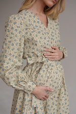 Платье Ева из фланели, Кремовый с голубыми цветами