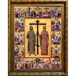 Елена и Константин с житием. Икона на холсте.