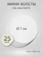 Холст на магните 7 см., 25 шт., круг / Набор магнитных холстов для рисования