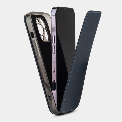 Чехол для iPhone 15 Pro Max из кожи теленка, синего цвета