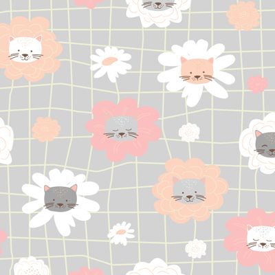 Котики-цветочки на сером
