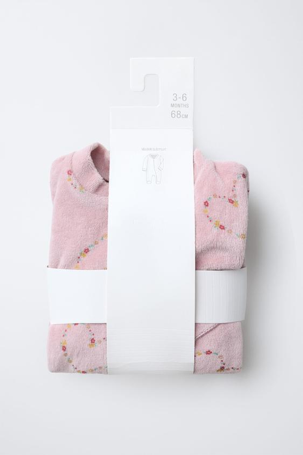 ZARA КОМБИНЕЗОН ИЗ ВЕЛЮРА С ПРИНТОМ «СЕРДЦА И ЦВЕТЫ», ПУДРОВО-РОЗОВЫЙ