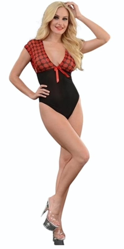 Женское боди с верхом в крупный горох (Размер: S-M) (Цвет: черный с красным)