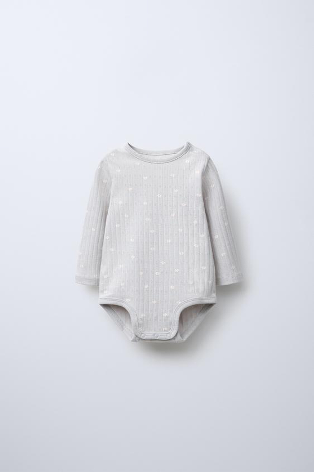 ZARA КОМПЛЕКТ ИЗ БОДИ И КАРДИГАНА С АЖУРНЫМ УЗОРОМ И ПРИНТОМ, СВЕТЛО-СЕРЫЙ