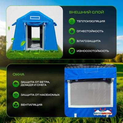 Пневмокаркасная всесезонная палатка «Универсал» 4×2,5×2,5 м — из ПВХ, синяя