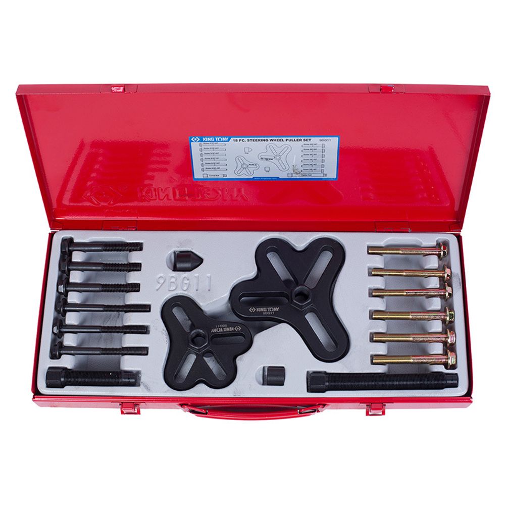 KING TONY (9BG11) Набор инструментов для снятия шкивов, 25-125 мм, 18 предметов