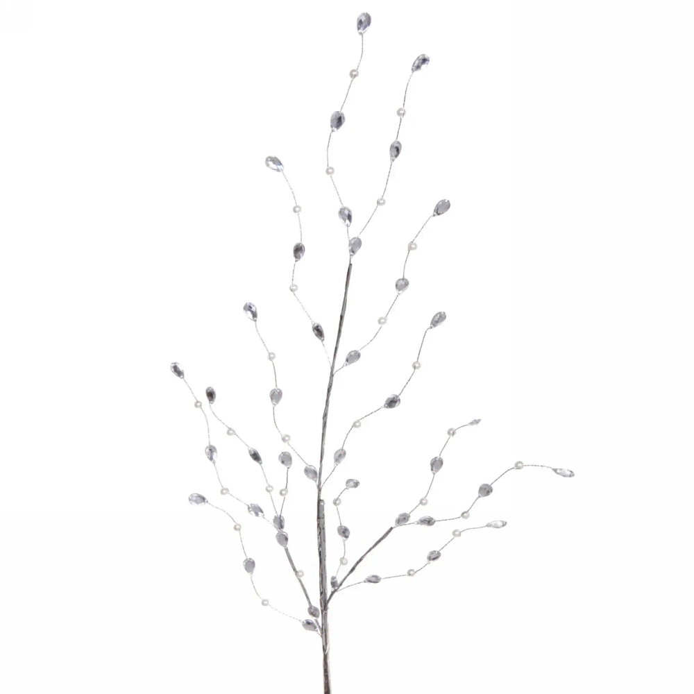 Ветка декоративная «Сказочные кристаллы» 65 см, Серебро