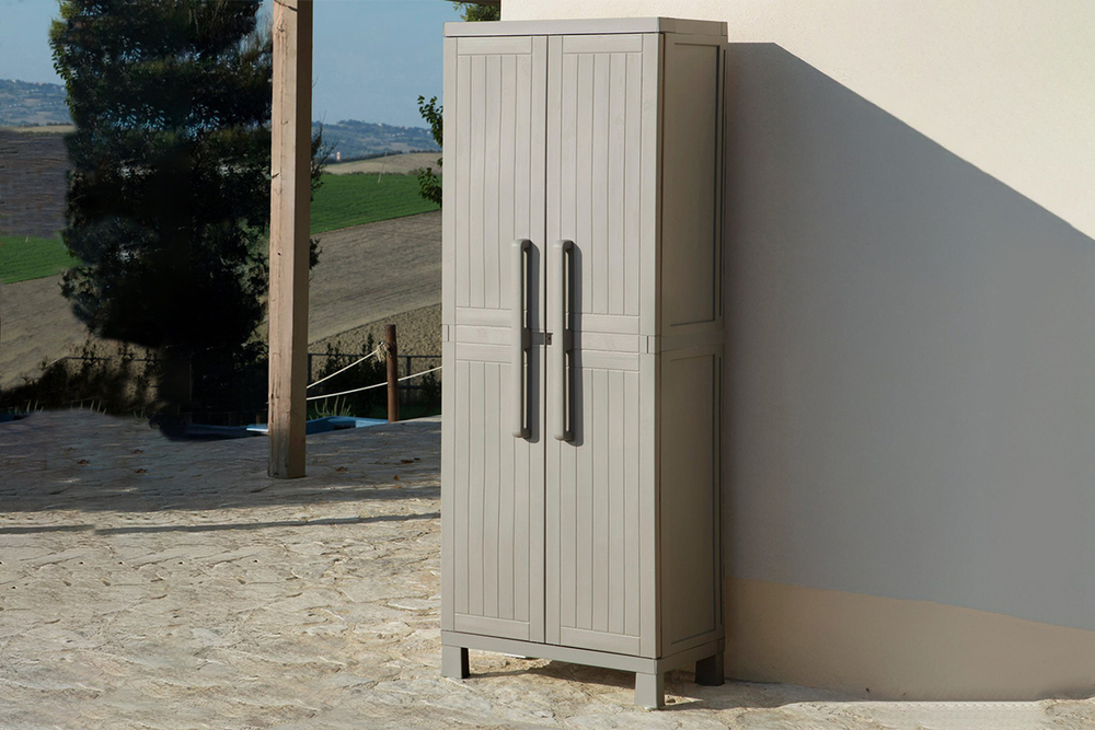 Уличный шкаф TOOMAX 2х дверный WOOD MIDI с отсеком для хранения инвентаря (4 полки)