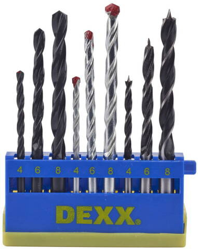 DEXX дерево 4-6-8 мм, металл 4-6-8 мм, бетон 4-6-8 мм, набор комбинированных сверл (2970-H9)