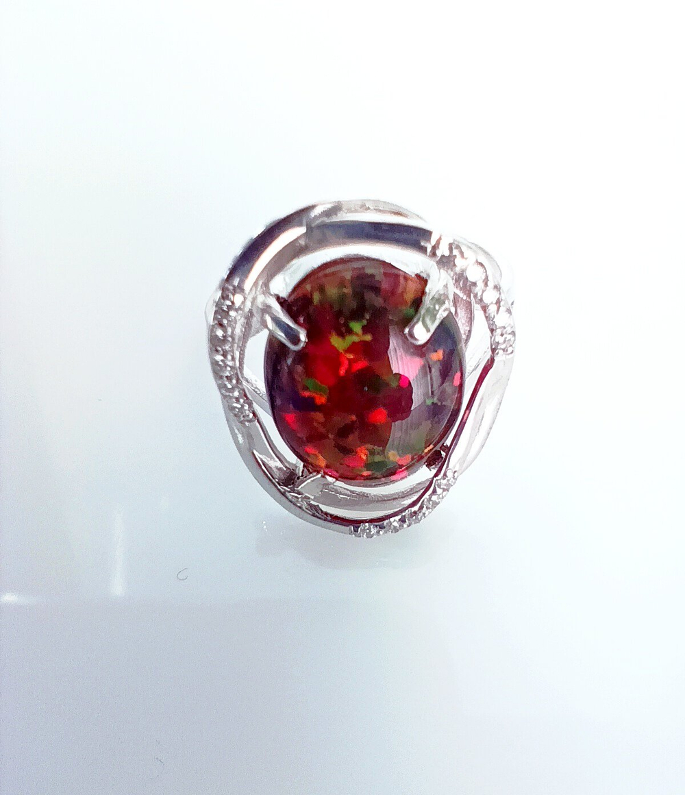 Кольцо Эстерелла, серебро 925*, родирование, опал синтетический, фианит/Ф