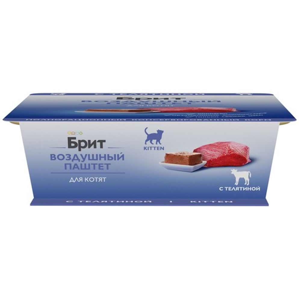 Влажный корм для котят Брит BRIT PREMIUM, воздушный паштет телятина, 100г 14шт