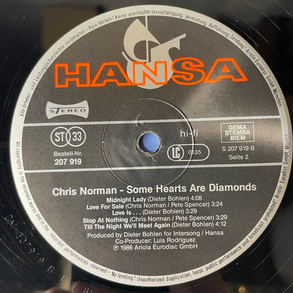Винтажная виниловая пластинка LP Chris Norman Some Hearts Are Diamonds (Германия 1986)