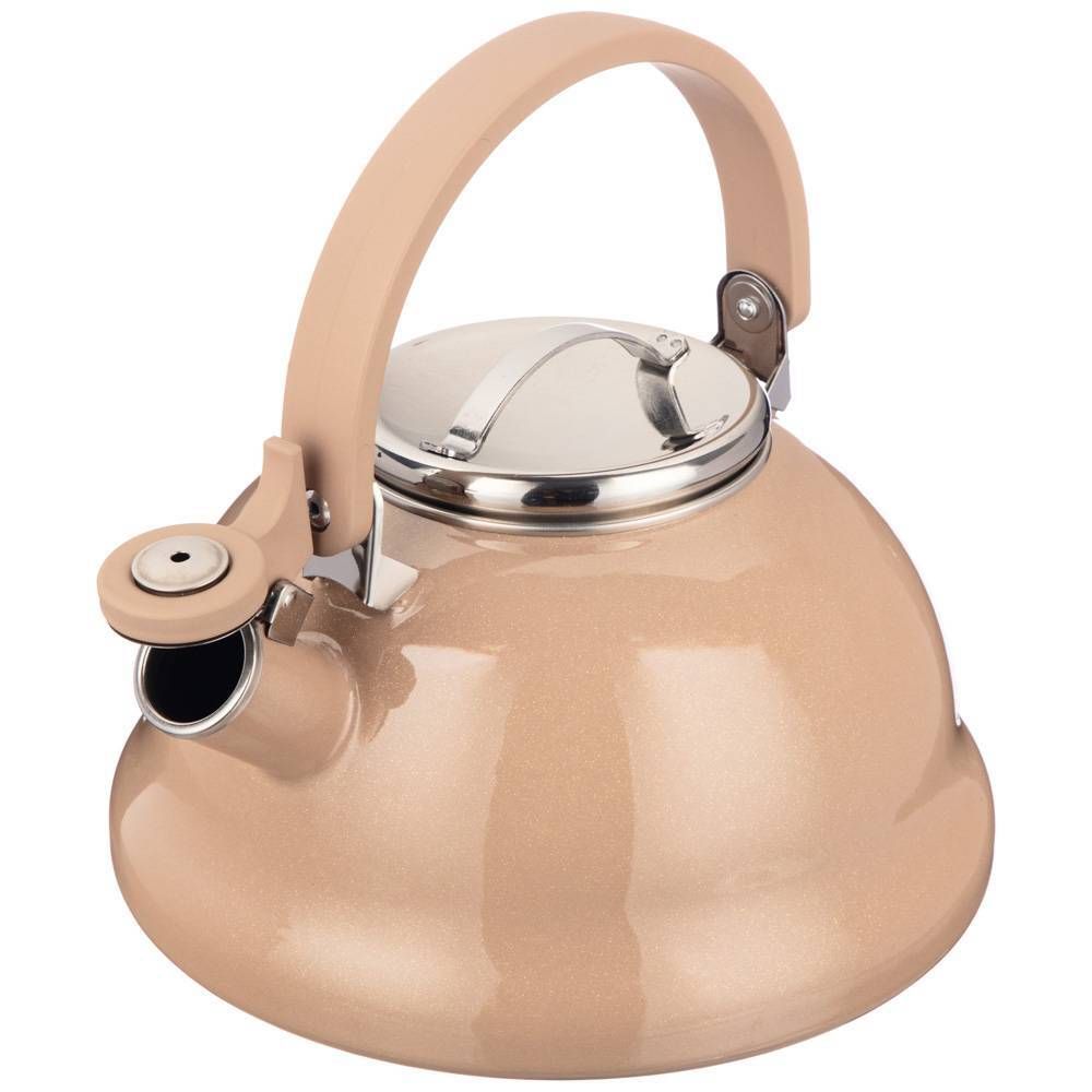 ЧАЙНИК ЭМАЛИРОВАННЫЙ СО СВИСТОКОМ С ЭФФЕКТОМ МЕТАЛЛИК СЕРИЯ "DELUXE" ЦВ:КОФЕЙНЫЙ 2,5 Л. 21Х23 СМ