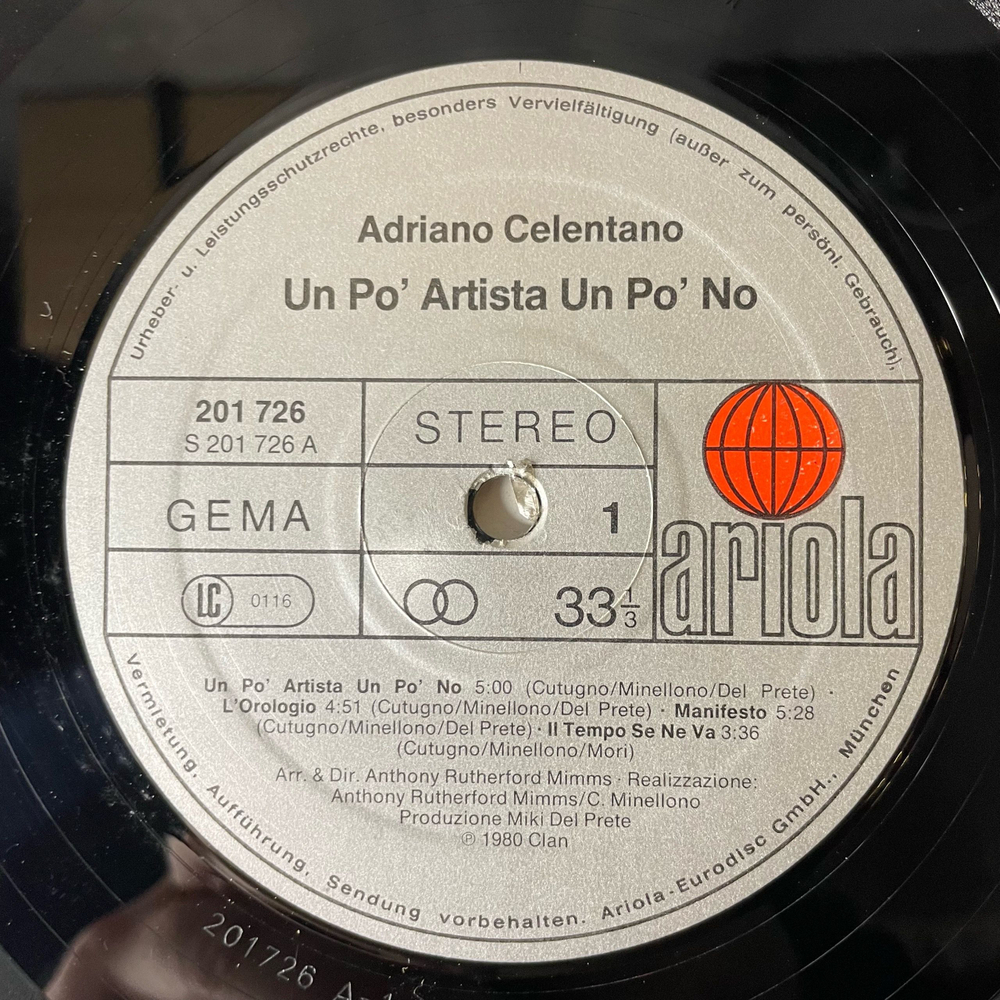 Винтажная виниловая пластинка LP Adriano Celentano Un Po Artista Un Po No (Германия 1980)