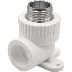 Угольник THERMOLIGHT комбинированный PP-R НР с креплением 25х3/4 белый (10/80)