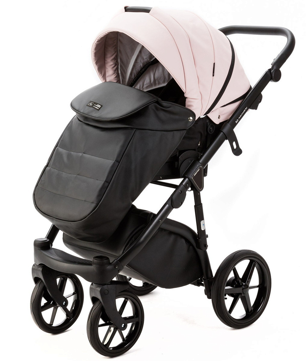 Детская коляска Adamex Nola Deluxe 2 в 1 N-SD102 (РОЗОВ.ПУДРА КОЖА + ЧЕРН.КОЖА)