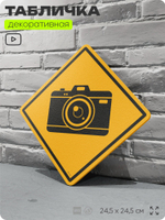 Табличка декоративная "Фотоаппарат" на дверь и стену, для фотографа, информационная, декоративный знак, 24,5х24,5 см, пластиковая, Айдентика Технолоджи